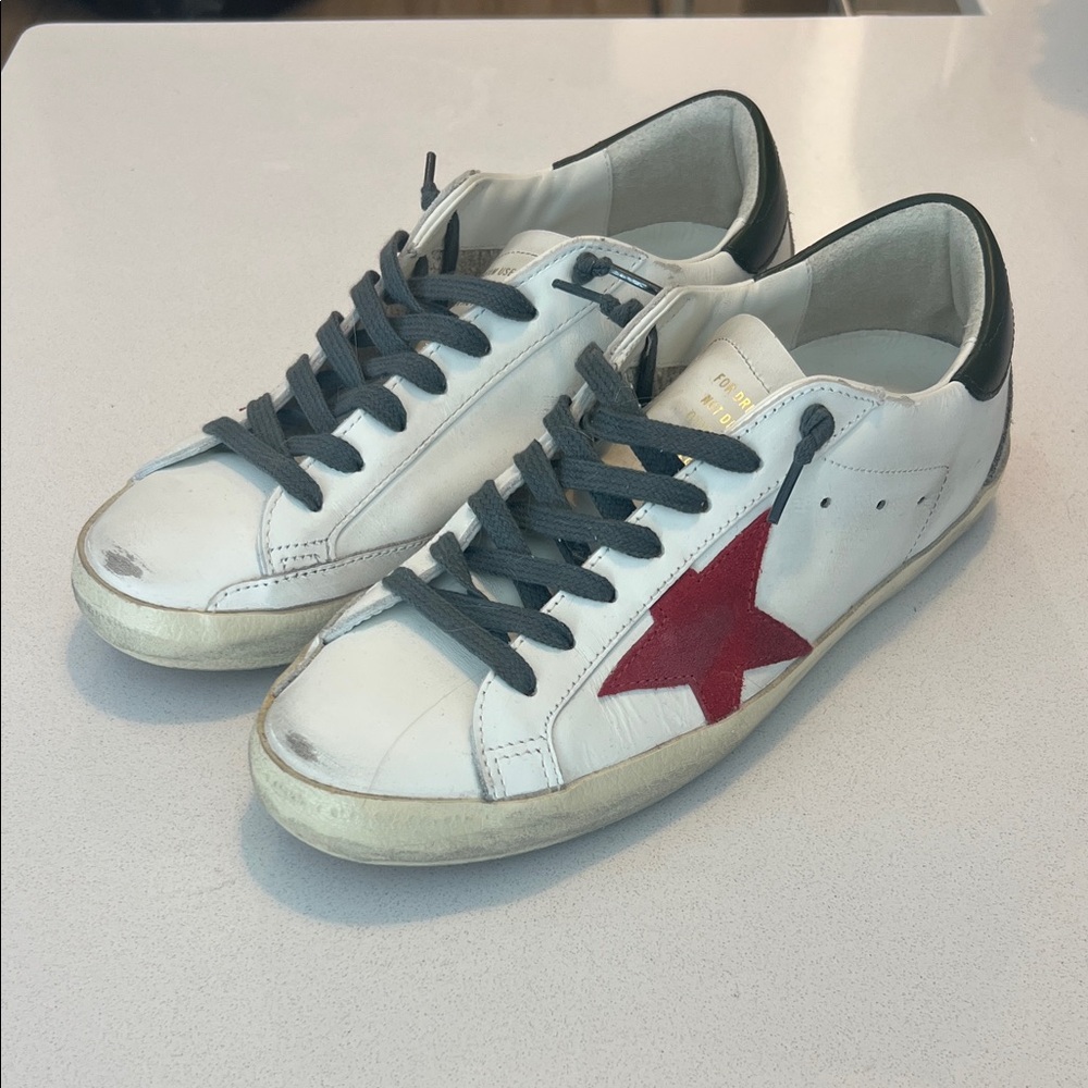 Golden Goose White and Red Star Sneakers